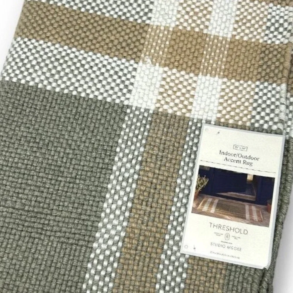 Neutral Plaid Layering Rug 2x3 - Threshold Studio McGee,‎ Indoor Outdoor